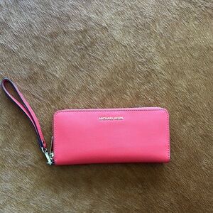 NWT Michael Kors Large Saffiano Leather Continental Wallet hot coral pink wallet